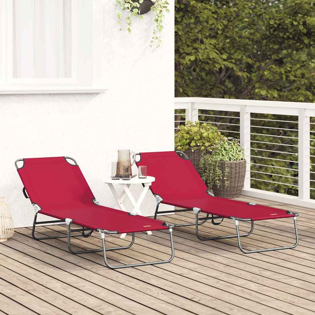 Folding Sun Lounger Folding 2 pcs Red 56 x 189 x 87cm Fabric